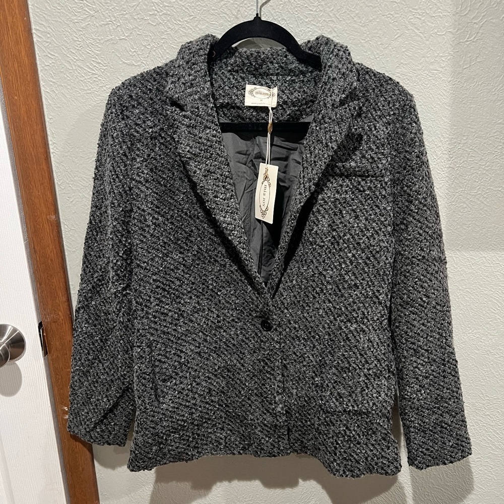 Mia Joy Classic Women's Charcoal Blazer Jacket Size M NWT